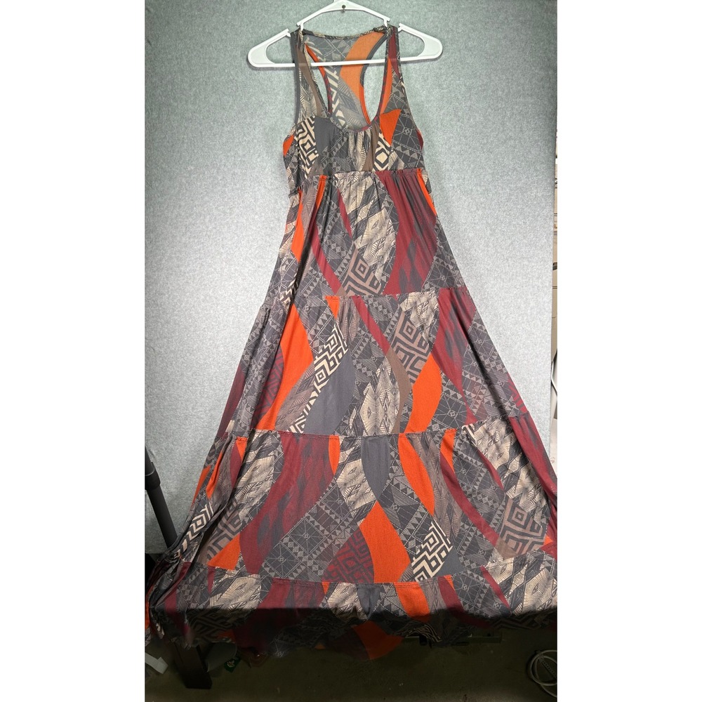 Weston Wear Women Geometric Tribal Print Tiered Racerback Maxi Dress Orange S